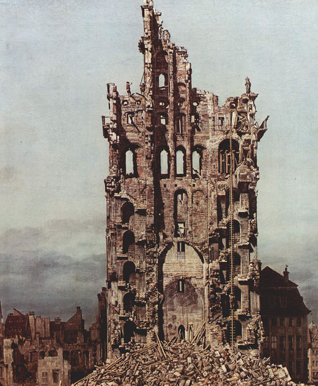 Ansicht von Dresden, Die Ruine der Kreuzkirche, von Osten aus gesehen, Detail 