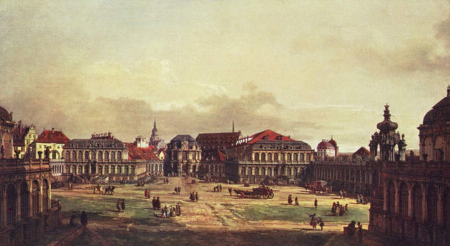 View of Dresden, Zwingerhof in Dresden, seen from the fortification works. 