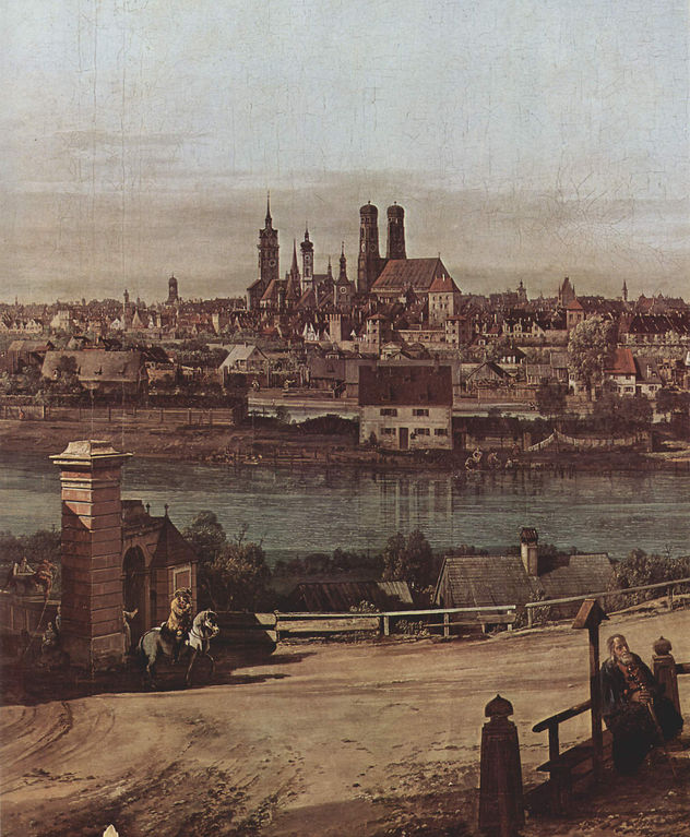 View of Munich, The Bridge Gate and the Isar, Munich seen from Heidhausen, Detail