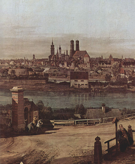 Ansicht de Múnich, La puerta del puente y el Isar, Múnich vista desde Heidhausen, Detalle 