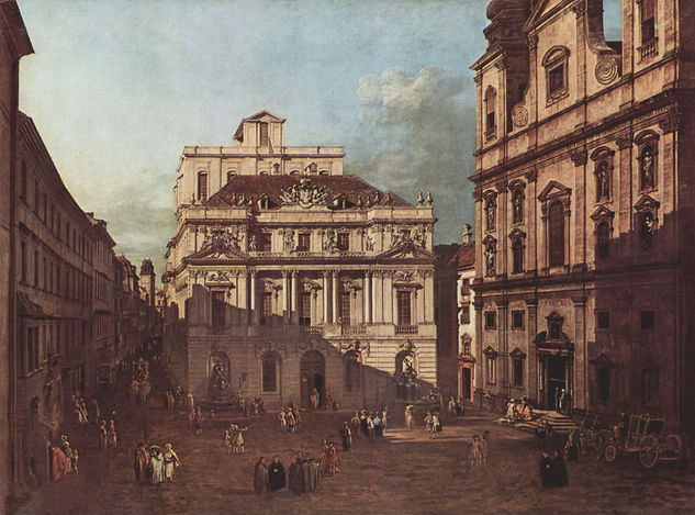 View of Vienna, square in front of the university, view from the southeast, with the university's great hall and the church of the Jesuits. 