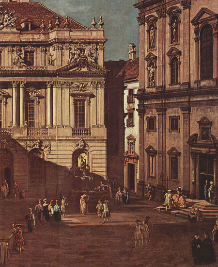 View of Vienna, square in front of the university, view from the southeast, with the great hall of the university and the church of the Jesuits, detail. 