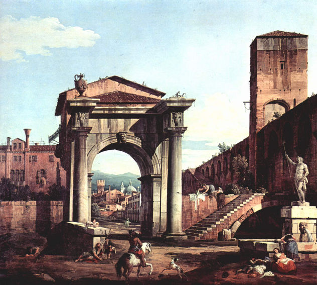 Capriccio Romano, puerta de la ciudad y torre de defensa