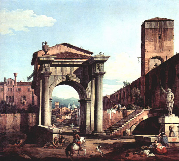 Capriccio Romano, puerta de la ciudad y torre de defensa 