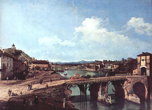 Turín, vista desde el noreste del antiguo puente sobre el Po