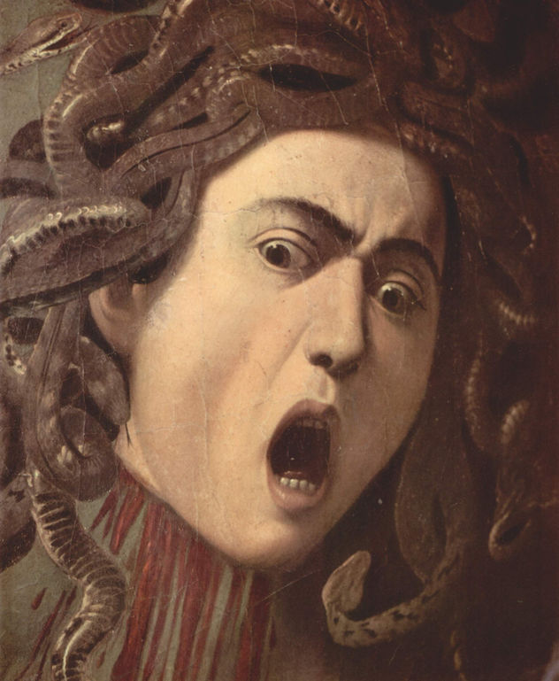 Cabeza de Medusa, tondo, detalle