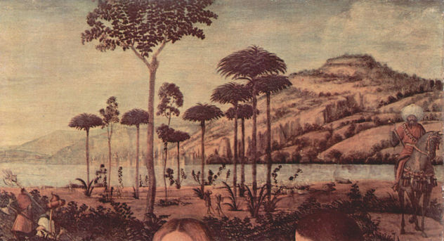 Sagrada Familia and two donors in adoration of the Child Jesus, detail