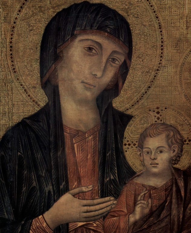 Thronende Madonna mit acht Engeln und vier Propheten, Detail