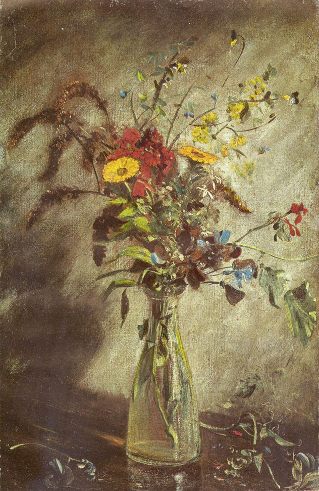 Flores en un vaso de vidrio, estudio