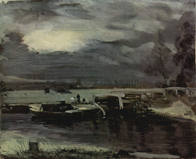 Barcos en el Stour con la iglésia de Deadham al fondo