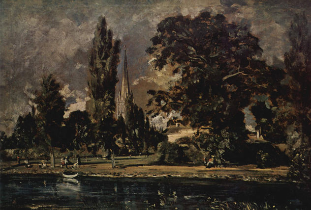 Salisbury Cathedral Seen from the River, with the House of Archdeacon Fisher, Scratch