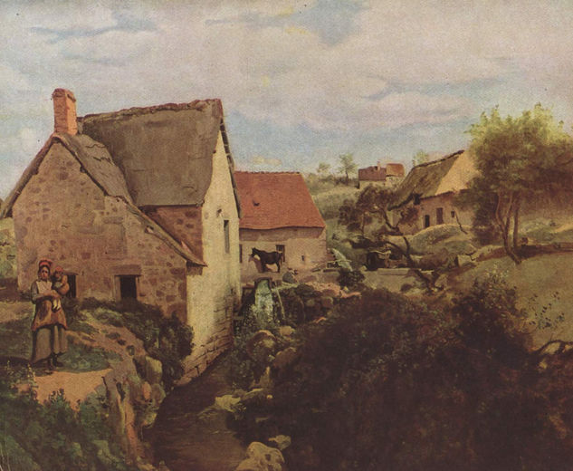 Cottages with a Mill by the Stream 