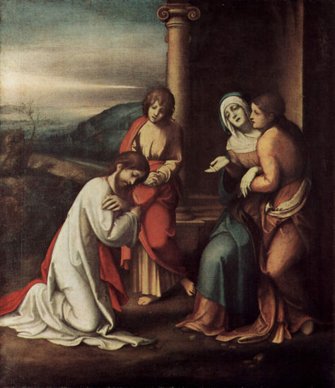 Farewell of Christ from Mary, with Mary and Martha, the sisters of Lazarus 