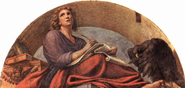 Frescos en la iglesia de San Giovanni Evangelista en Parma, luneta, escena