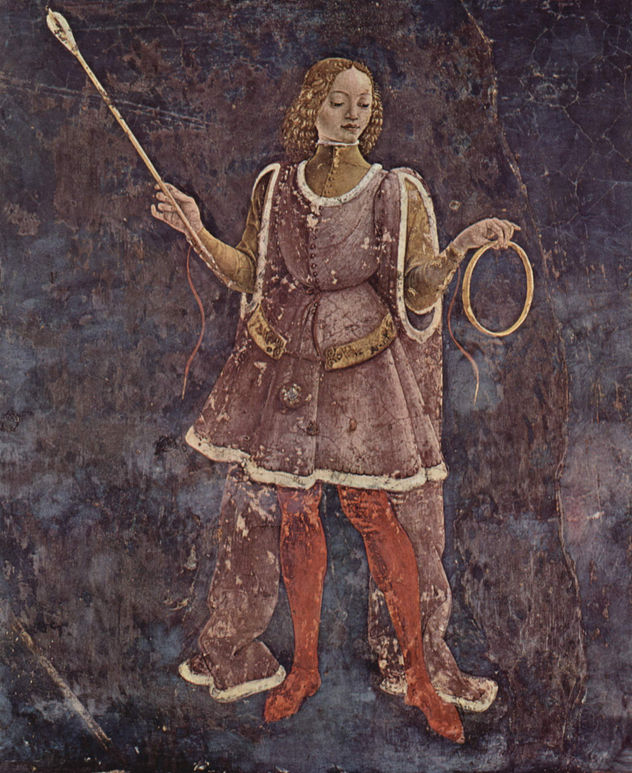 Frescos con las representaciones de los meses de marzo, abril, mayo en el Palazzo Schifanoia, escena.
