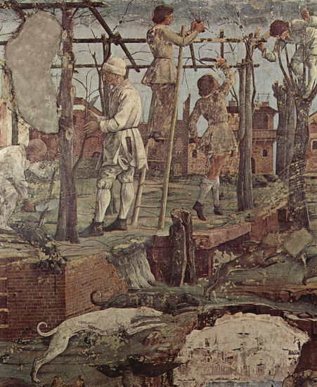 Frescos with the representations of the months of March, April, May in the Palazzo Schifanoia, scene. 