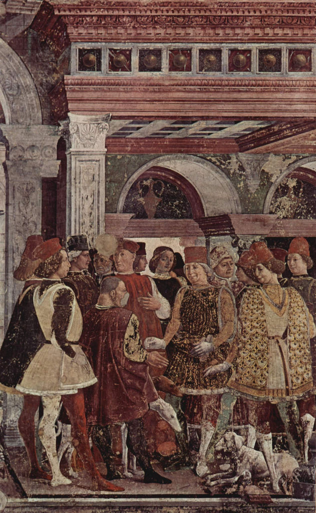 Frescos con las representaciones de los meses de marzo, abril, mayo en el Palazzo Schifanoia, escena.