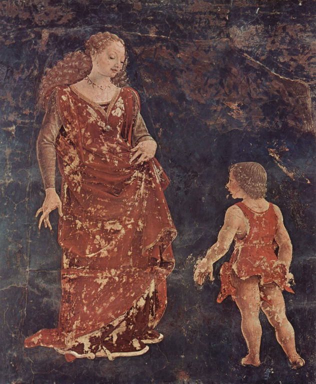 Frescos con las representaciones de los meses de marzo, abril, mayo en el Palazzo Schifanoia, escena.