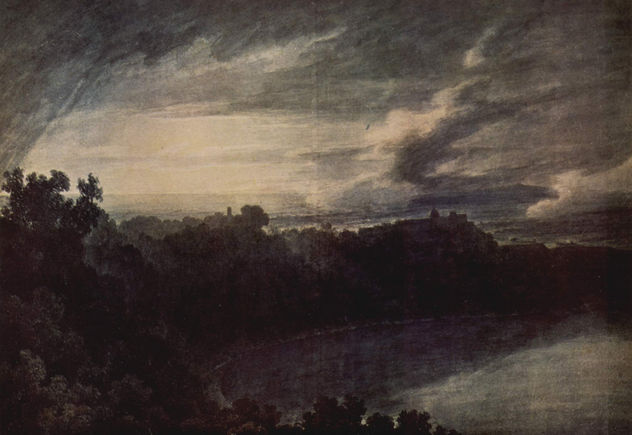 Albano Lake with Castel Gandolfo, sunset