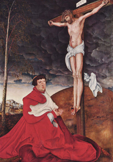 Crucifixión con el cardenal Albrecht de Brandeburgo arrodillado (Retrato) 