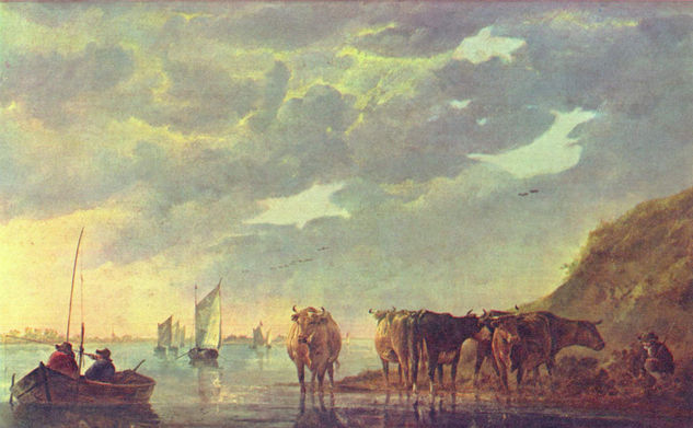 Herdsman with Five Cows by a River 