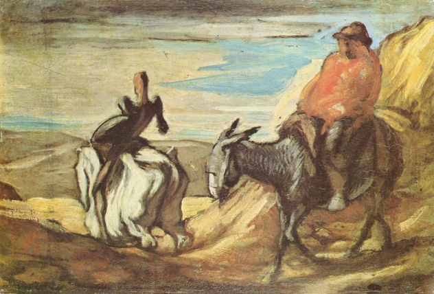 Sancho Panza y Don Quijote en la montaña