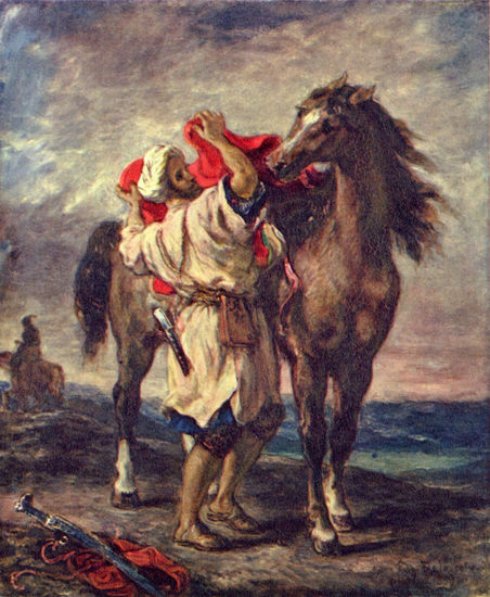 Moroccan preparing his horse 