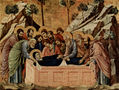 Maestà, Altarpiece of the Siena Cathedral, front side, coronation of the altar with scenes about the death of Mary, scene
