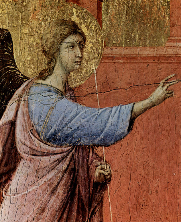 Maestà, altar de la catedral de Siena, lado frontal, predela con escenas de la infancia de Jesús y profetas, escena.