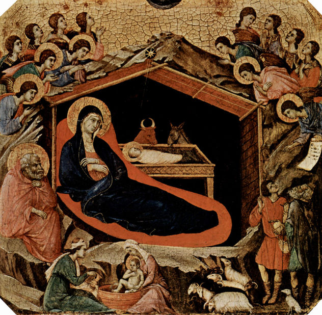 Maestà, Retablo del Duomo de Siena, lado frontal, predela con escenas de la infancia de Jesús y profetas, escena