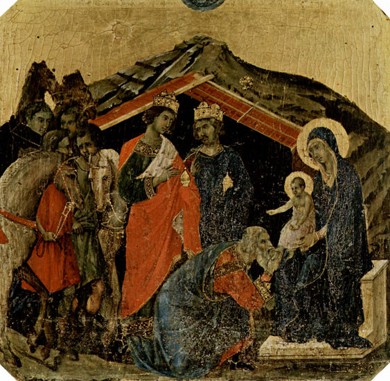 Maestà, altar de la catedral de Siena, lado frontal, predela con escenas de la infancia de Jesús y profetas, escena. 