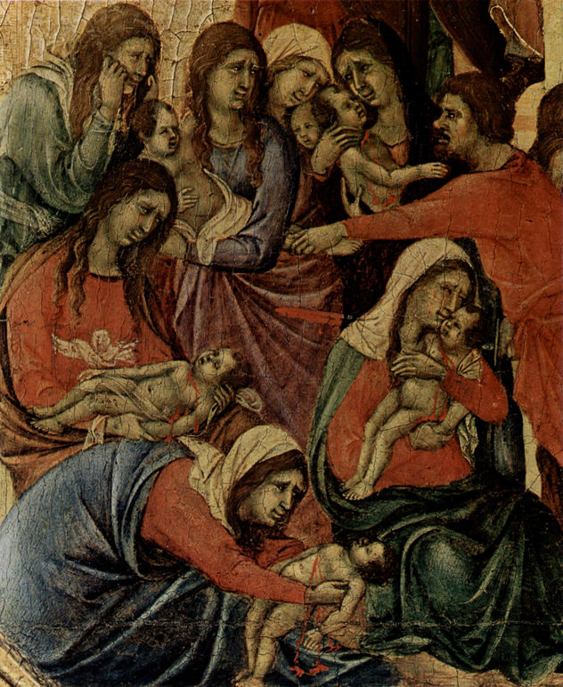 Maestà, altar mayor de la catedral de Siena, lado frontal, predela con escenas de la infancia de Jesús y profetas, escena.