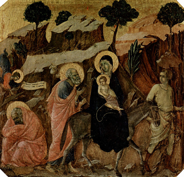 Maestà, altar de la catedral de Siena, lado frontal, predela con escenas de la infancia de Jesús y profetas, escena.