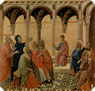 Maestà, altar mayor de la catedral de Siena, lado frontal, predela con escenas de la infancia de Jesús y profetas, escena.