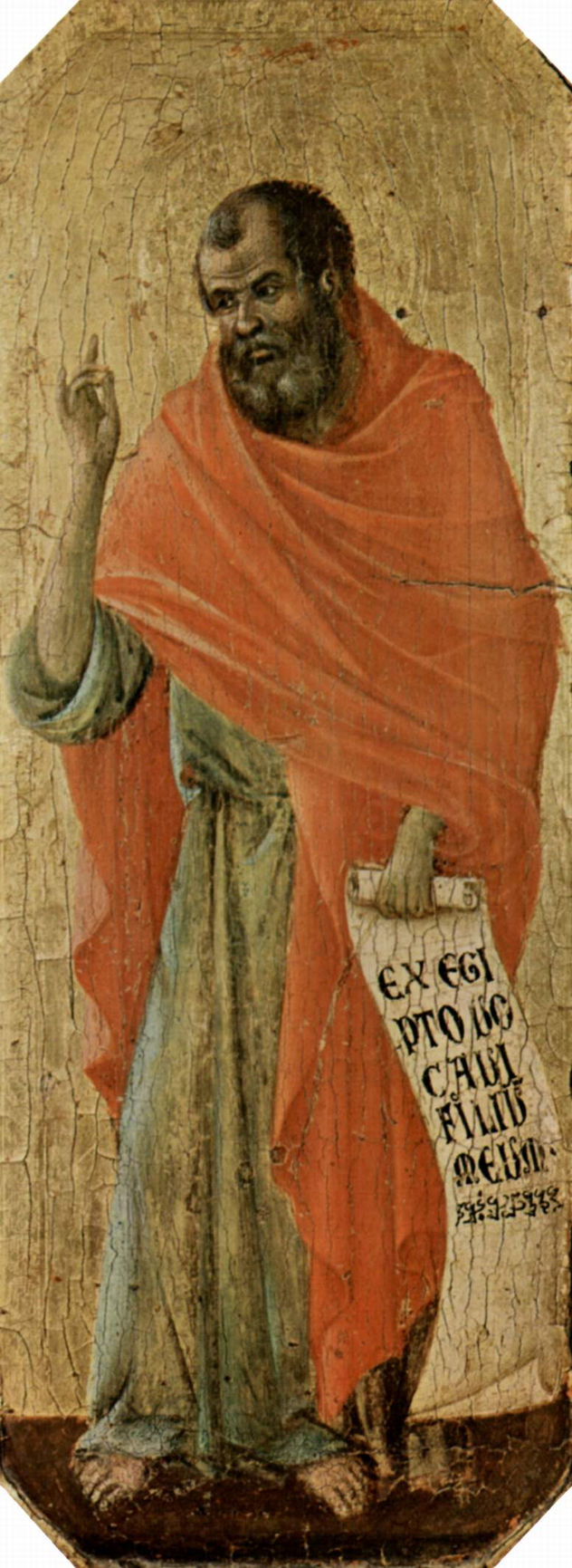 Maestà, altar mayor de la catedral de Siena, lado frontal, predela con escenas de la infancia de Jesús y profetas, escena.