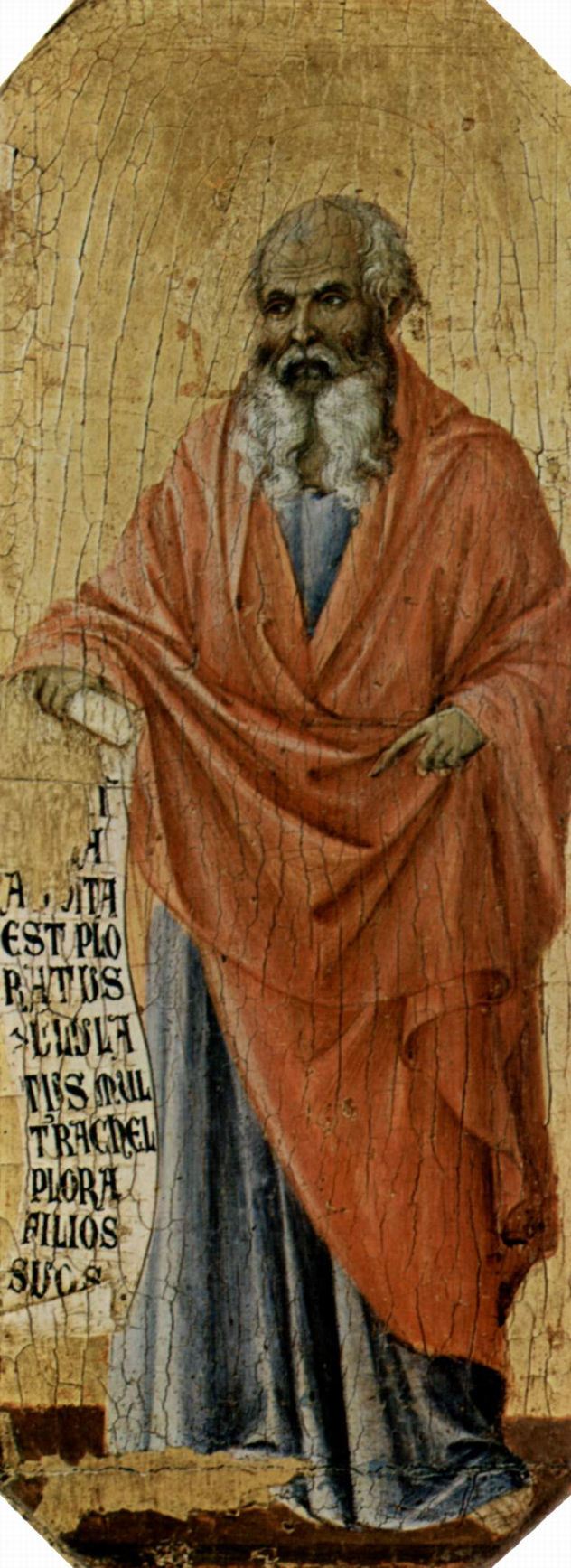 Maestà, altar de la catedral de Siena, lado frontal, predela con escenas de la infancia de Jesús y profetas, escena.