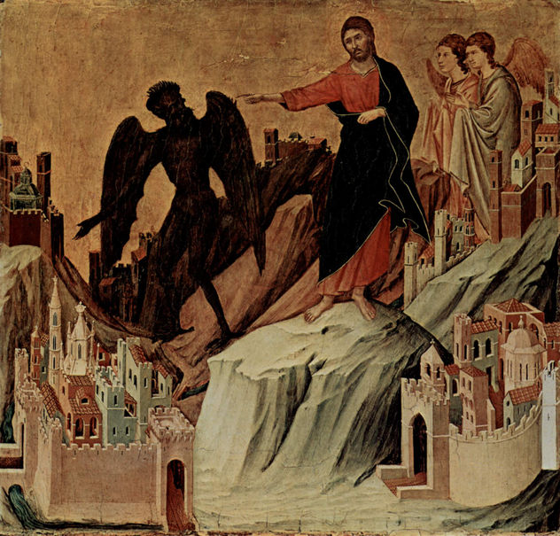 Maestà, Altarpiece of the Cathedral of Siena, reverse, predella with scenes of the temptation of Christ and miracles, scene