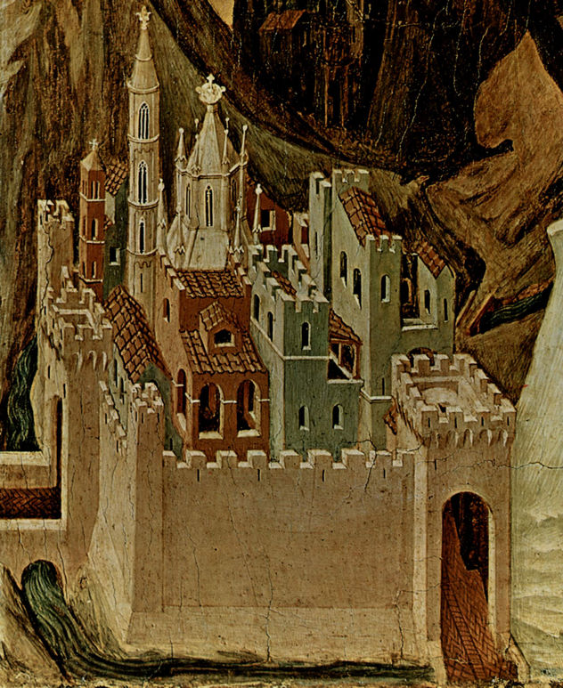 Maestà, Altarretablo de la catedral de Siena, reverso, predela con escenas de la tentación de Cristo y milagros, escena