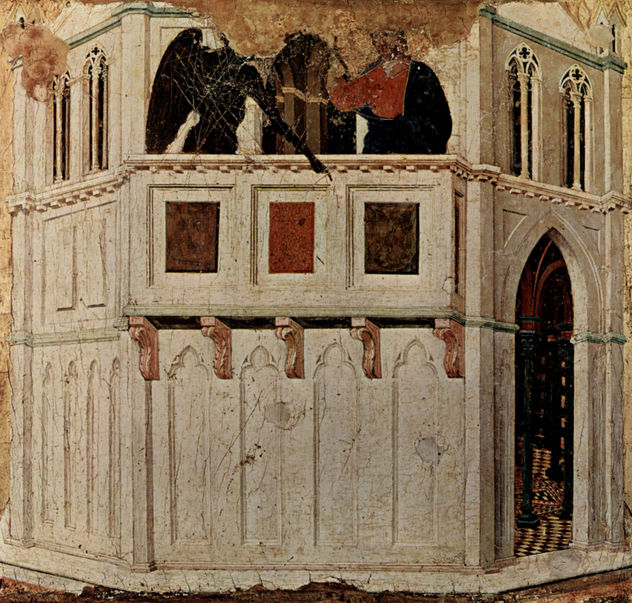 Maestà, Altarretablo de la catedral de Siena, reverso, predela con escenas de la tentación de Cristo y milagros, escena