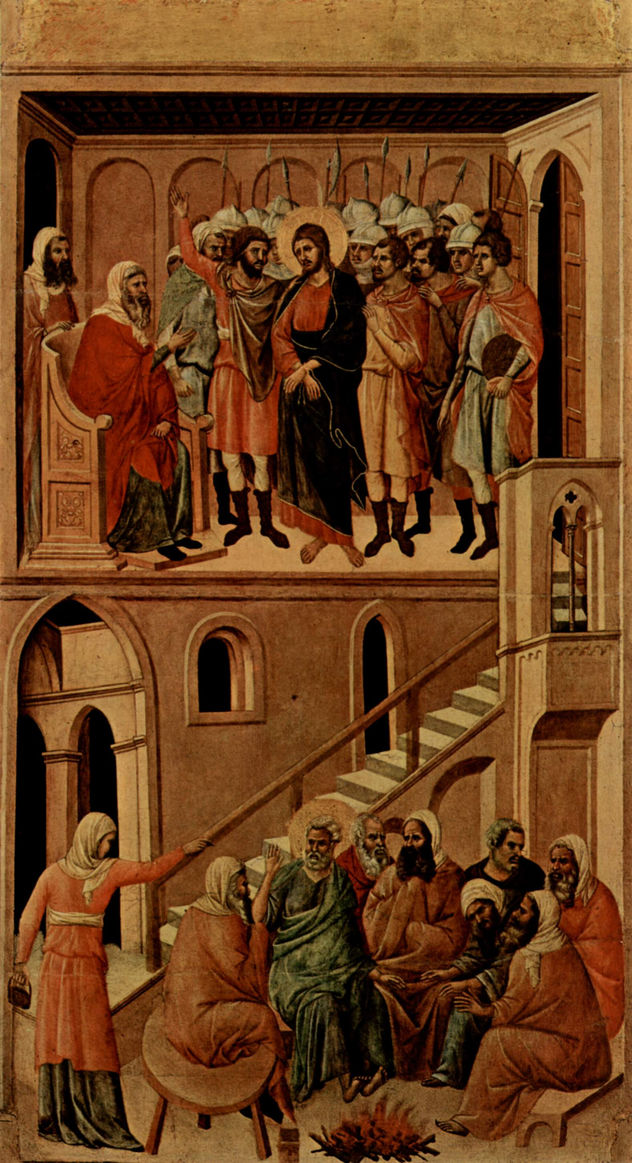 Maestà, Altarretabel de la catedral de Siena, reverso, registro principal con escenas de la Pasión de Cristo, escenas