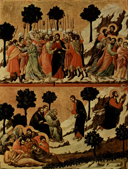 Maestà, Altarretabel de la catedral de Siena, reverso, registro principal con escenas de la Pasión de Cristo, escenas 