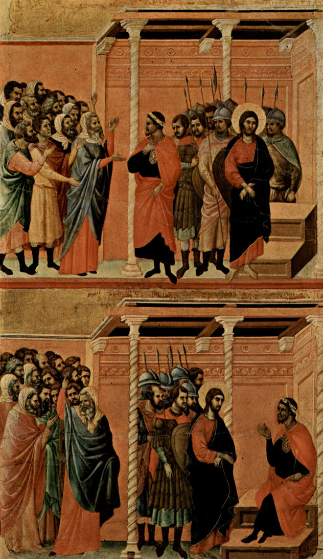 Maestà, Altarretabel de la catedral de Siena, reverso, registro principal con escenas de la Pasión de Cristo, escenas