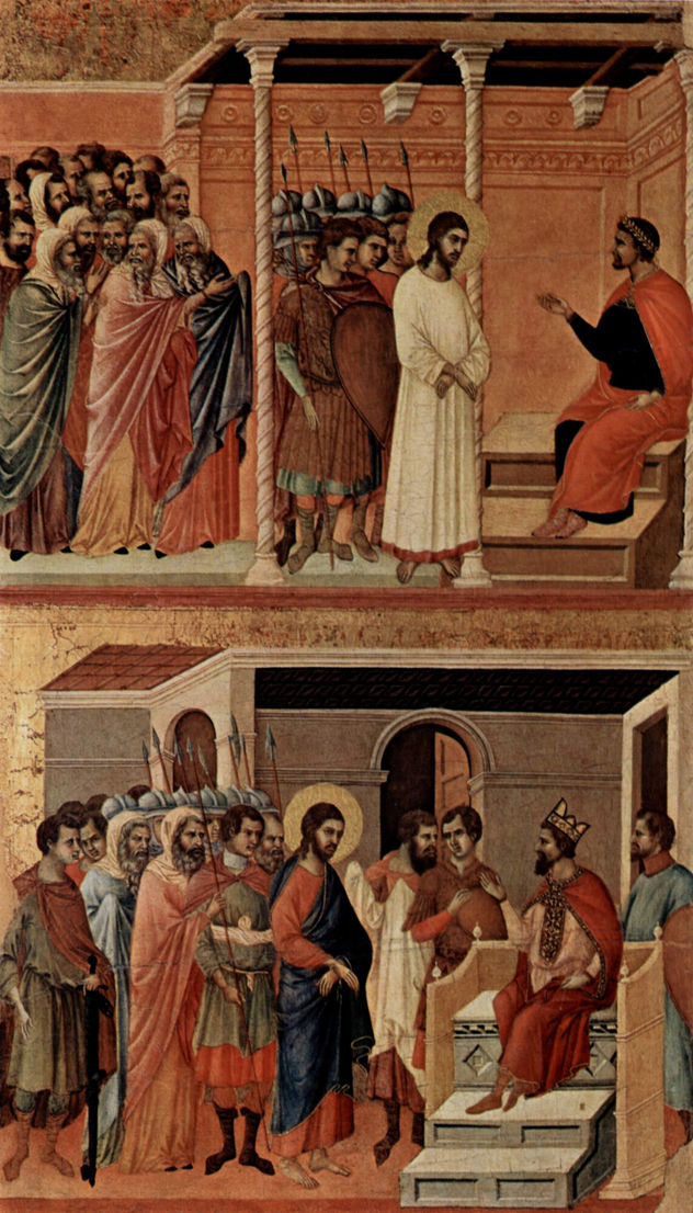Maestà, Altarretabel de la catedral de Siena, reverso, registro principal con escenas de la Pasión de Cristo, escenas