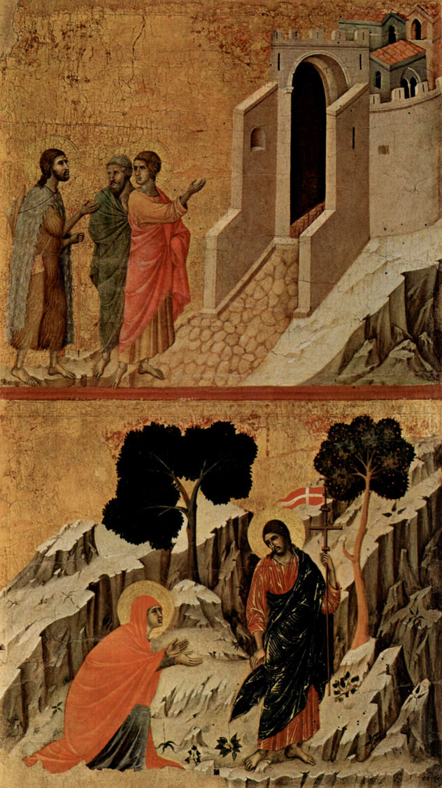 Maestà, Altarretabel de la catedral de Siena, reverso, registro principal con escenas de la Pasión de Cristo, escenas