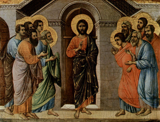 Maestà, Retablo del Duomo de Siena, reverso, coronación del altar con ciclo de Pentecostés, escena