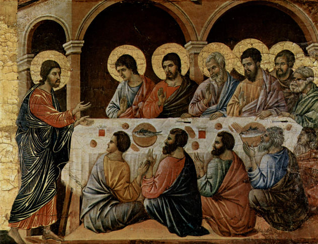 Maestà, Retablo del Duomo de Siena, reverso, coronación del altar con ciclo de Pentecostés, escena