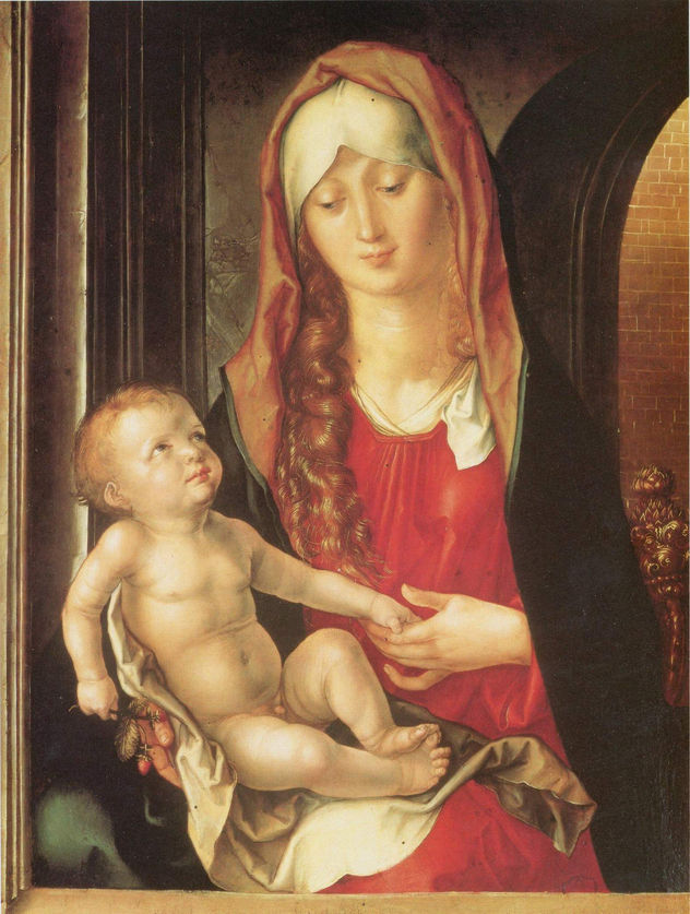 María con el Niño enfrente de un arco