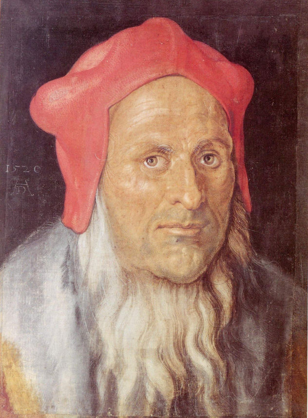 Retrato de un hombre barbudo con gorra roja