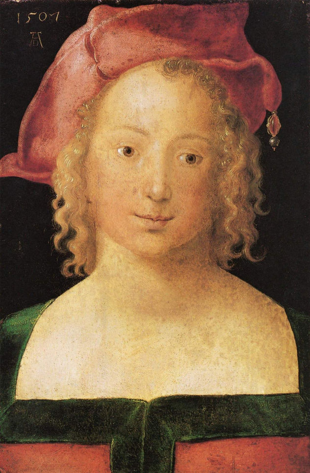 Retrato de una joven con birrete rojo