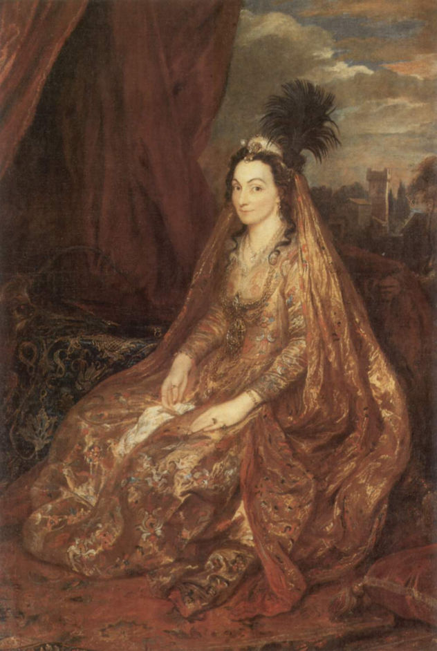Porträt de Elisabeth o Theresia Shirley en ropa oriental.